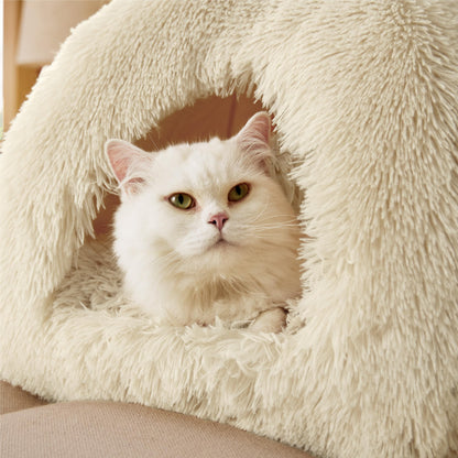 Bedsure Cat Beds for Indoor - 2 in 1 Cat Cave House Tent for Kittens and Small Pets with Removable Washable Cushioned Pillow, Foldable Kitten Hideaway with Non-Slip Bottom, Grey, 16 inches