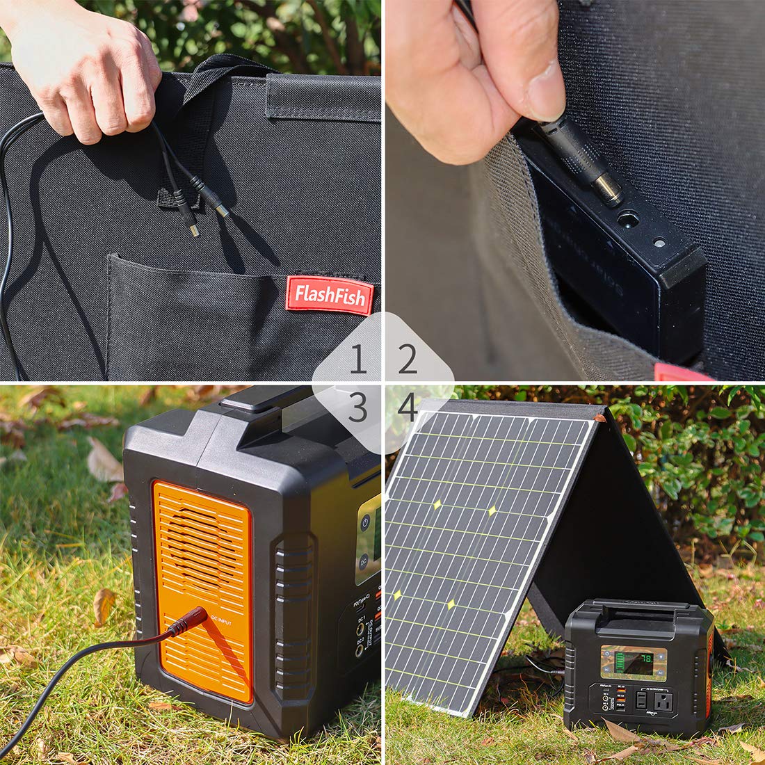 Foldable Solar Panel, FF FLASHFISH 18V/60W Portable Solar Charger Charge for Portable Power Station, Phone, Laptop, with DC Output, 45W USB-C, QC3.0 Port When Camping Fishing Van RV Road Trip