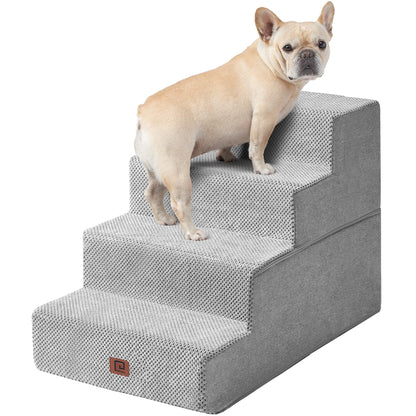 EHEYCIGA Dog Stairs for Bed 18”H, 4-Step Dog Steps for High Bed, Pet Steps for Small Dogs and Cats, Non-Slip Balanced Pet Ramp Indoor, Grey