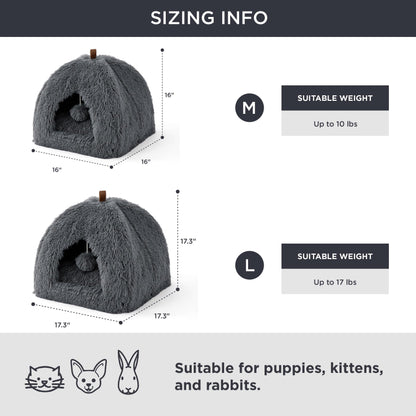 Bedsure Cat Beds for Indoor - 2 in 1 Cat Cave House Tent for Kittens and Small Pets with Removable Washable Cushioned Pillow, Foldable Kitten Hideaway with Non-Slip Bottom, Grey, 16 inches