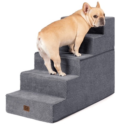 EHEYCIGA Dog Stairs for Bed 18”H, 4-Step Dog Steps for High Bed, Pet Steps for Small Dogs and Cats, Non-Slip Balanced Pet Ramp Indoor, Grey