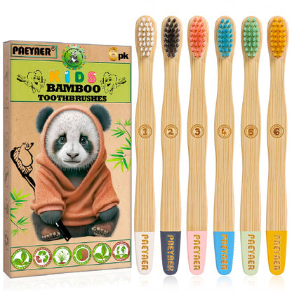 New Kids Bamboo Toothbrushes - 6 Pack, Organic Soft Bristle Toothbrush for Kids, Biodegradable Children's Toothbrushes (Toddler Toothbrush Ages 3-12, Multicolor)