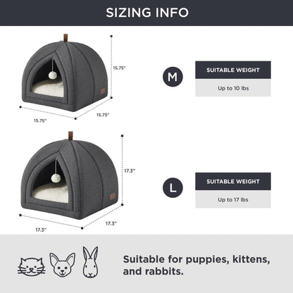 Bedsure Cat Beds for Indoor - 2 in 1 Cat Cave House Tent for Kittens and Small Pets with Removable Washable Cushioned Pillow, Foldable Kitten Hideaway with Non-Slip Bottom, Grey, 16 inches