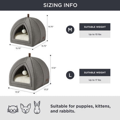 Bedsure Cat Beds for Indoor - 2 in 1 Cat Cave House Tent for Kittens and Small Pets with Removable Washable Cushioned Pillow, Foldable Kitten Hideaway with Non-Slip Bottom, Grey, 16 inches
