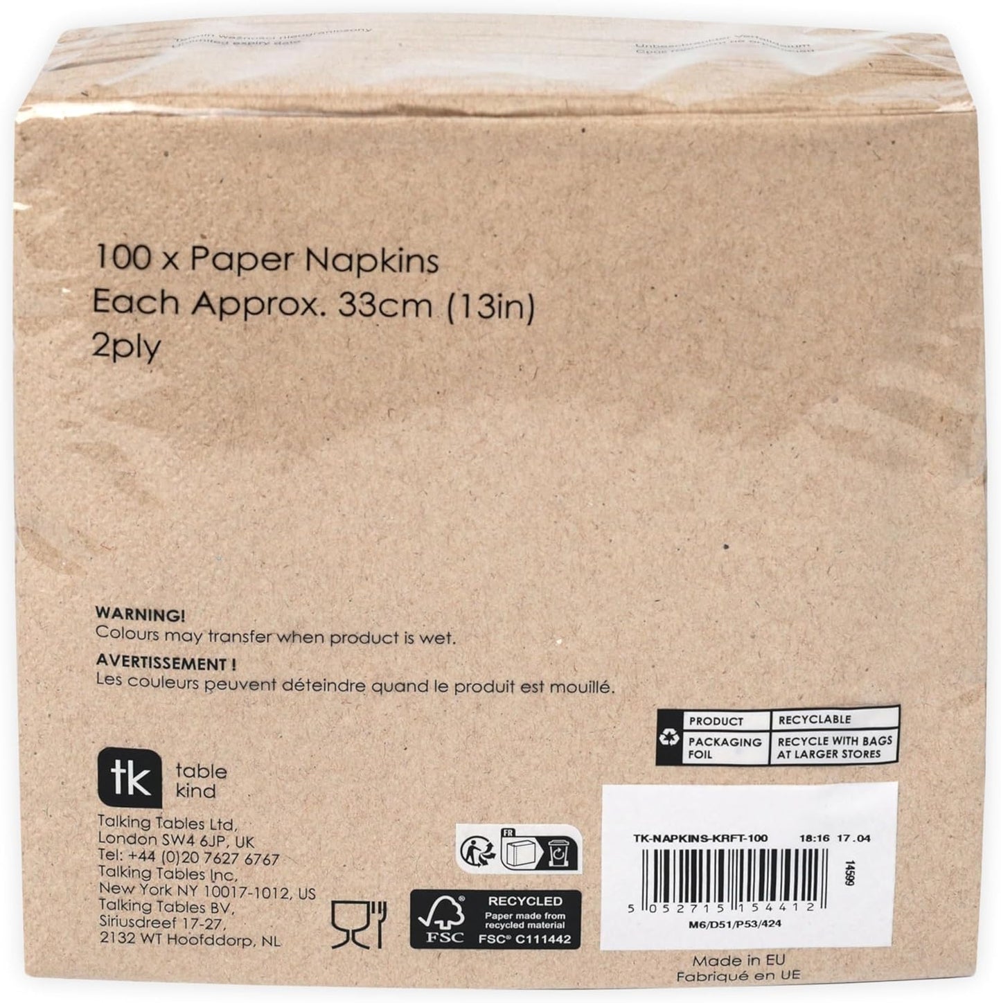 TABLE KIND | Paquete de 100 servilletas de papel reciclado suave, servilletas desechables para fiestas, color marrón, catering y uso diario, sin blanquear, compostables, 2 capas, 33 cm