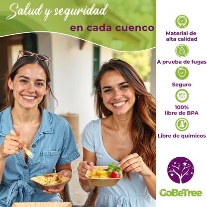 GoBeTree 25 Cuencos Hoja de Palma Redondos de 430ml, ecológicos, Cuencos rústicos y elegantes para barbacoas, picnic y Fiesta de cumpleaños. Cuencos similares al bambú.
