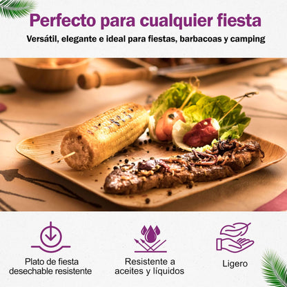 Waipur Platos Hoja de Palma Orgánicos - 25 Platos Desechables Cuadrados 25x25 cm -