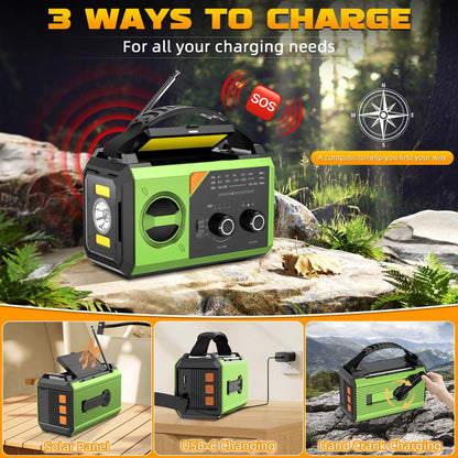 20000mAh Hand Crank Emergency Radio,AM/FM NOAA Weather Radio with 74000mWh Power Bank Cell Phone Charger,Solar Radio with LED Flashlight,USB Charged,Compass,SOS Alarm Camping & Survival(Grass Green)