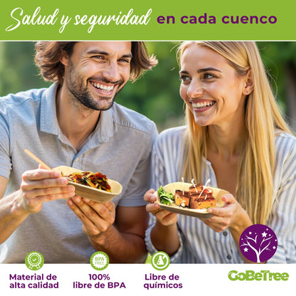 GoBeTree 25 Cuencos Hoja de Palma Redondos de 430ml, ecológicos, Cuencos rústicos y elegantes para barbacoas, picnic y Fiesta de cumpleaños. Cuencos similares al bambú.