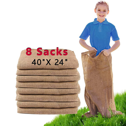 8 Pack Burlap Potato Sack Race Bags, 24"x40" Outdoor Lawn Games for Kids & Adults, Outside yard games for Birthday Party, Field Day Family Reunion, Carnival, Easter, Halloween, 4th of July