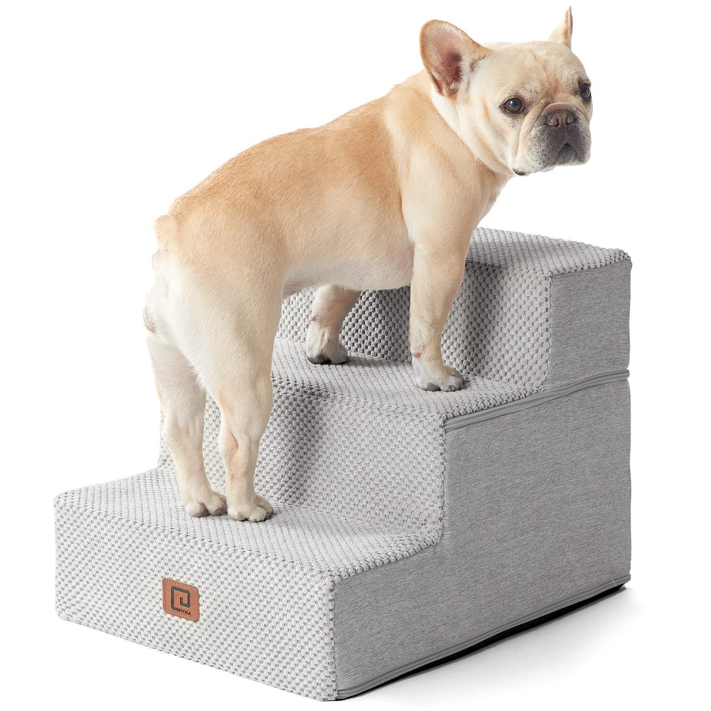 EHEYCIGA Dog Stairs for Bed 18”H, 4-Step Dog Steps for High Bed, Pet Steps for Small Dogs and Cats, Non-Slip Balanced Pet Ramp Indoor, Grey