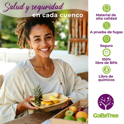 GoBeTree 25 Cuencos Hoja de Palma Redondos de 430ml, ecológicos, Cuencos rústicos y elegantes para barbacoas, picnic y Fiesta de cumpleaños. Cuencos similares al bambú.