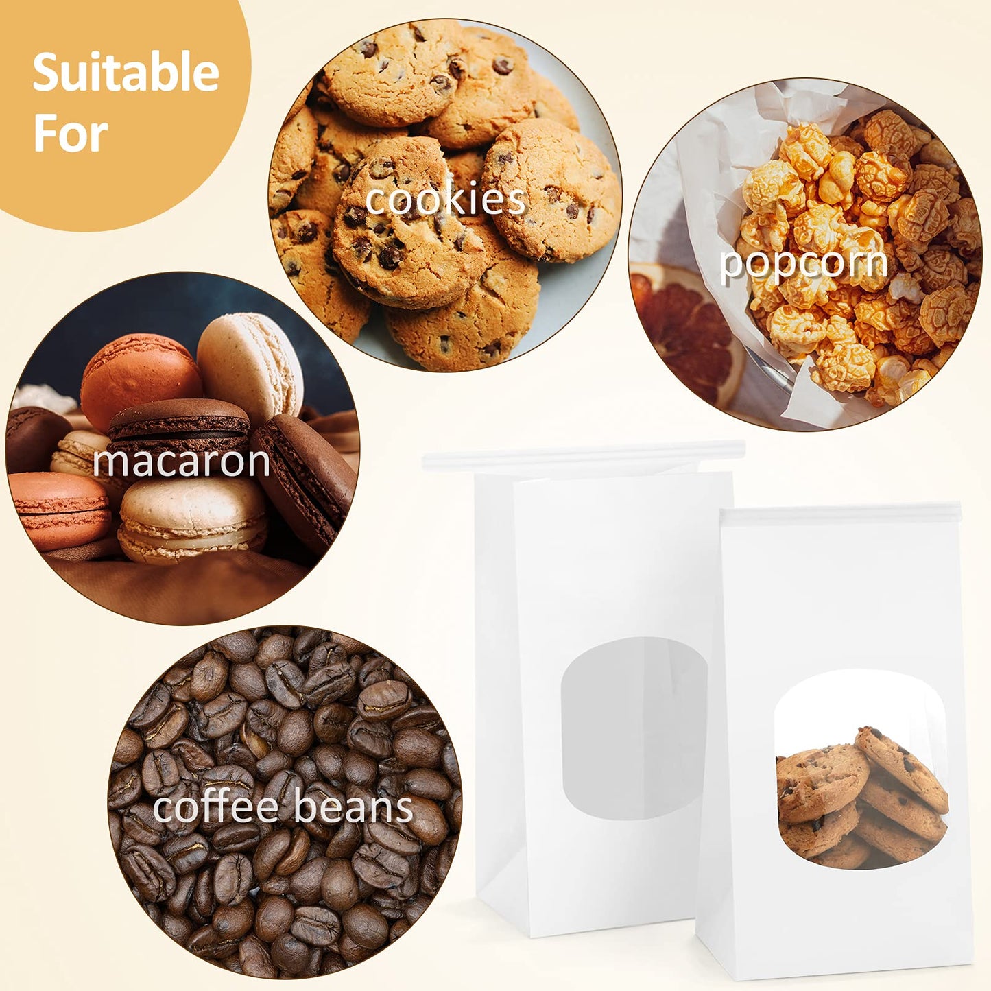 BagDream Bakery Bags with Window Small Kraft Paper Bags 100Pcs 3.54x2.36x6.7 Inches Tin Tie Tab Lock Bags Brown Window Bags Cookie Bags Coffee Bags Treat Bags