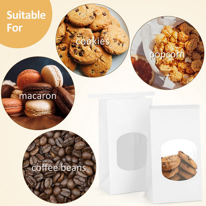 BagDream Bakery Bags with Window Small Kraft Paper Bags 100Pcs 3.54x2.36x6.7 Inches Tin Tie Tab Lock Bags Brown Window Bags Cookie Bags Coffee Bags Treat Bags
