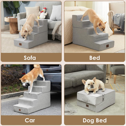 EHEYCIGA Dog Stairs for Bed 18”H, 4-Step Dog Steps for High Bed, Pet Steps for Small Dogs and Cats, Non-Slip Balanced Pet Ramp Indoor, Grey