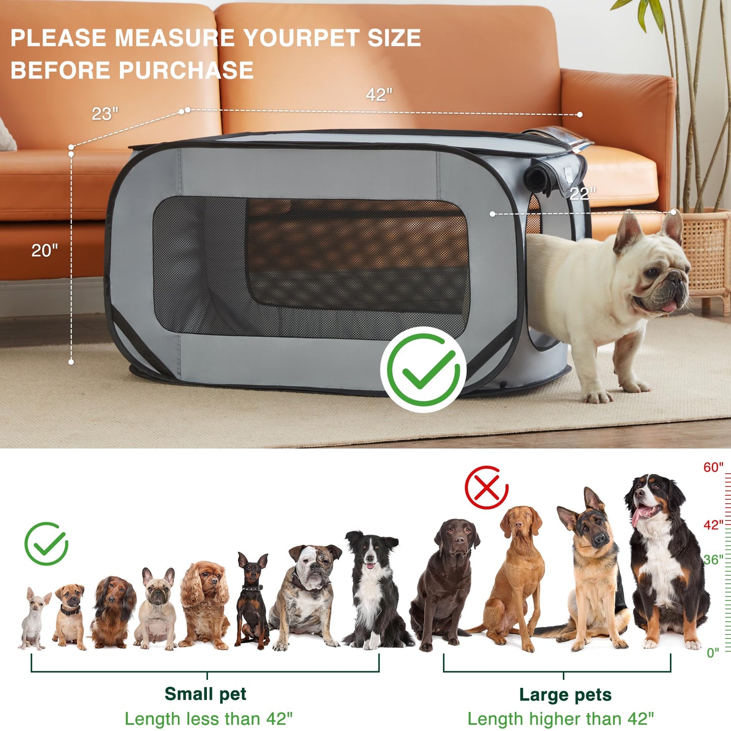 Love's cabin 36in Portable Large Dog Bed - Pop Up Dog Kennel, Indoor Outdoor Crate for Pets, Portable Car Seat Kennel, Cat Bed Collection, Grey
