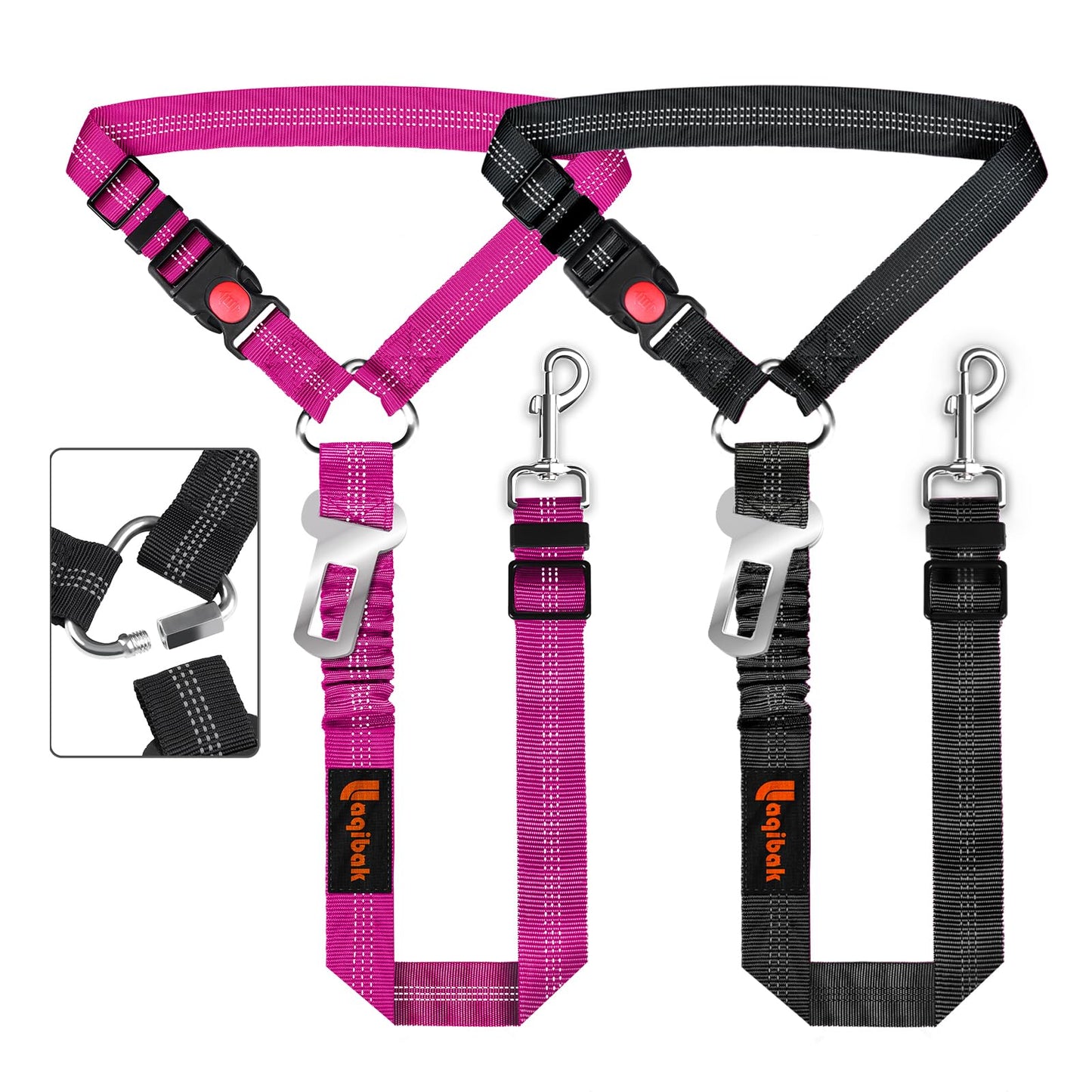 Removable Dog Seat Belt Harness for Car, 3 in 1 Pet Dog Car Seatbelt Leash, Retractable Restraint Secures to Vehicle Headrest & Adjustable Reflective Bungee Dog Seatbelt Tether, Blue and Black
