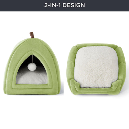 Bedsure Cat Beds for Indoor - 2 in 1 Cat Cave House Tent for Kittens and Small Pets with Removable Washable Cushioned Pillow, Foldable Kitten Hideaway with Non-Slip Bottom, Grey, 16 inches