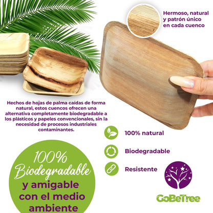 GoBeTree 25 Cuencos Hoja de Palma Redondos de 430ml, ecológicos, Cuencos rústicos y elegantes para barbacoas, picnic y Fiesta de cumpleaños. Cuencos similares al bambú.