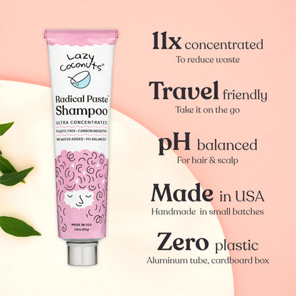 Radical Paste Shampoo, Plastic Free, Vegan, Sulfate Free, pH Balanced, Travel Size