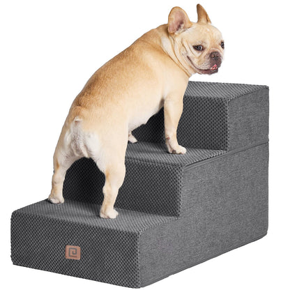 EHEYCIGA Dog Stairs for Bed 18”H, 4-Step Dog Steps for High Bed, Pet Steps for Small Dogs and Cats, Non-Slip Balanced Pet Ramp Indoor, Grey