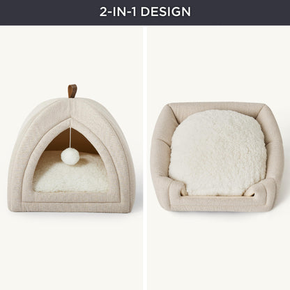 Bedsure Cat Beds for Indoor - 2 in 1 Cat Cave House Tent for Kittens and Small Pets with Removable Washable Cushioned Pillow, Foldable Kitten Hideaway with Non-Slip Bottom, Grey, 16 inches