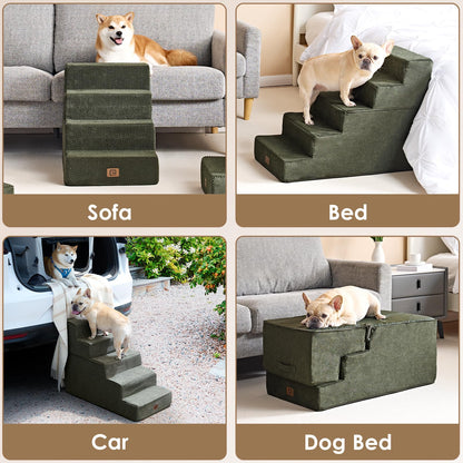 EHEYCIGA Dog Stairs for Bed 18”H, 4-Step Dog Steps for High Bed, Pet Steps for Small Dogs and Cats, Non-Slip Balanced Pet Ramp Indoor, Grey