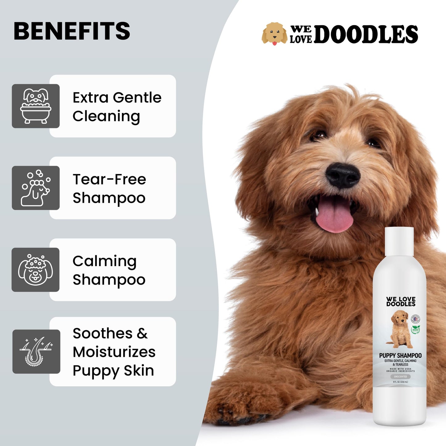 Puppy Shampoo & Conditioner | Made in USA | Organic Ingredients | Tear Free | Best Shampoo for Puppies | Sensitive & Itchy Skin Wash | Oatmeal Bathing | Tearless, Ocean Breeze, 8oz [We Love Doodles]
