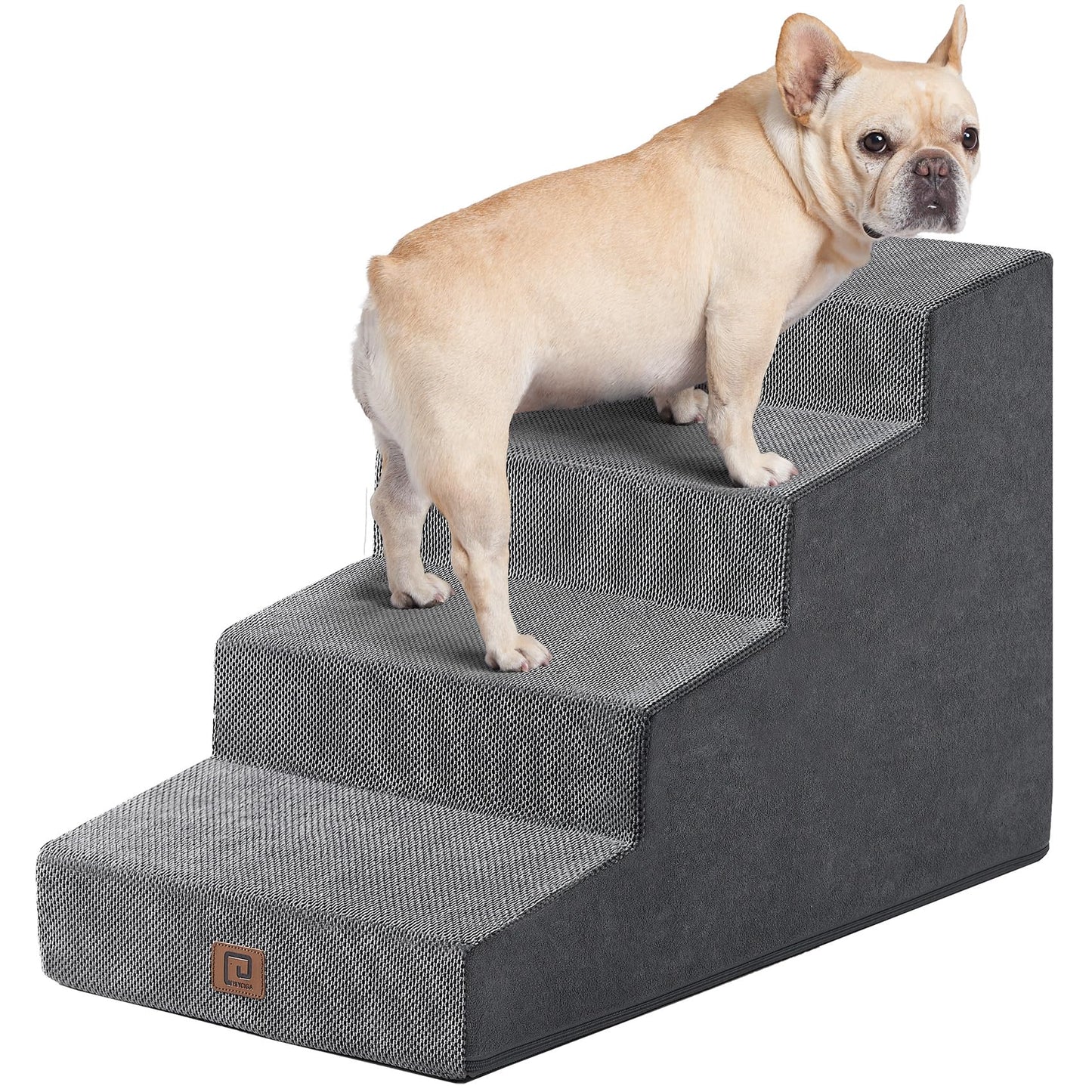 EHEYCIGA Dog Stairs for Bed 18”H, 4-Step Dog Steps for High Bed, Pet Steps for Small Dogs and Cats, Non-Slip Balanced Pet Ramp Indoor, Grey