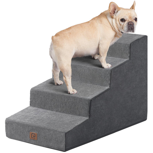 EHEYCIGA Dog Stairs for Bed 18”H, 4-Step Dog Steps for High Bed, Pet Steps for Small Dogs and Cats, Non-Slip Balanced Pet Ramp Indoor, Grey