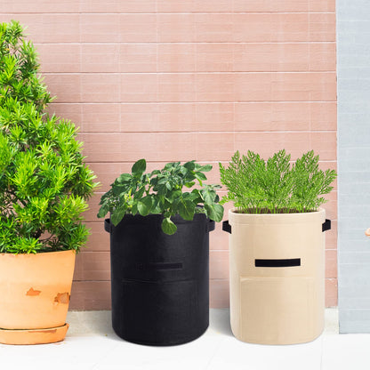 Potato Grow Bags with Flap 10 Gallon, 4 Pack Planter Pot with Handles and Harvest Window for Potato Tomato and Vegetables, Black and Gray