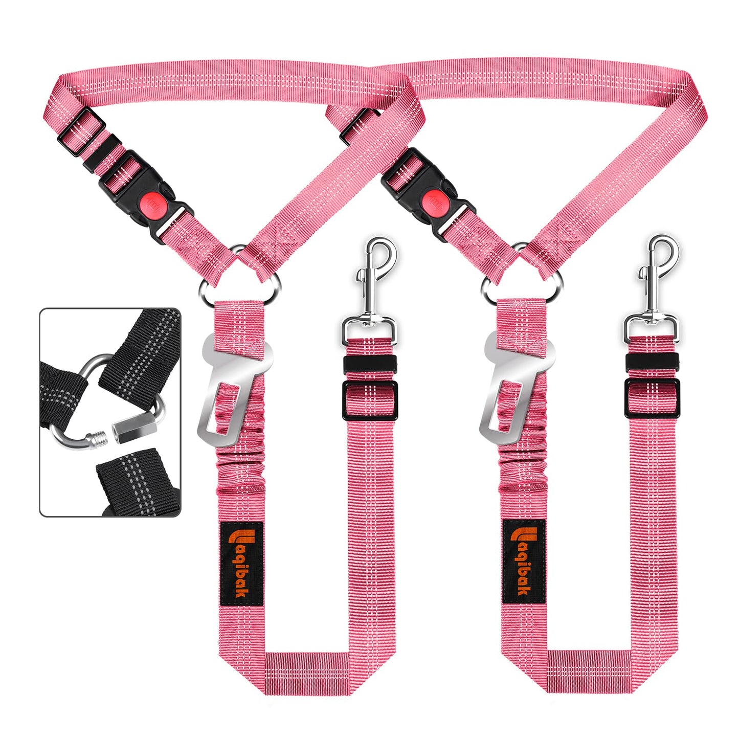 Removable Dog Seat Belt Harness for Car, 3 in 1 Pet Dog Car Seatbelt Leash, Retractable Restraint Secures to Vehicle Headrest & Adjustable Reflective Bungee Dog Seatbelt Tether, Blue and Black