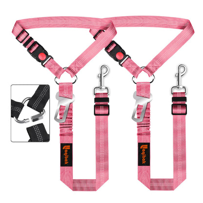 Removable Dog Seat Belt Harness for Car, 3 in 1 Pet Dog Car Seatbelt Leash, Retractable Restraint Secures to Vehicle Headrest & Adjustable Reflective Bungee Dog Seatbelt Tether, Blue and Black