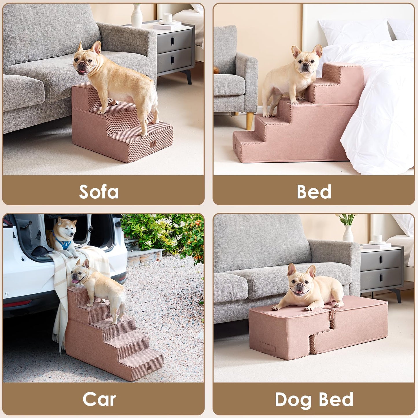 EHEYCIGA Dog Stairs for Bed 18”H, 4-Step Dog Steps for High Bed, Pet Steps for Small Dogs and Cats, Non-Slip Balanced Pet Ramp Indoor, Grey