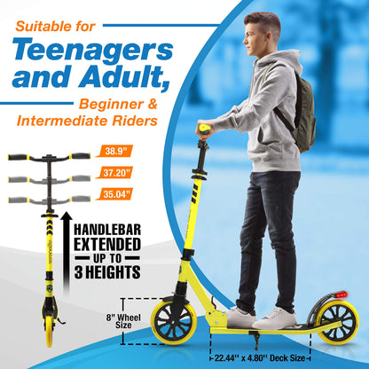 SereneLife Kick Scooter Adult Teenagers Kids- 2 Wheel Kids Scooter with Adjustable T-Bar Handlebar - Alloy Anti-Slip Deck - Portable Folding Scooters for Kids with Carrying Strap