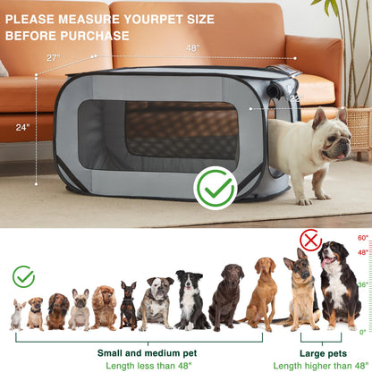 Love's cabin 36in Portable Large Dog Bed - Pop Up Dog Kennel, Indoor Outdoor Crate for Pets, Portable Car Seat Kennel, Cat Bed Collection, Grey
