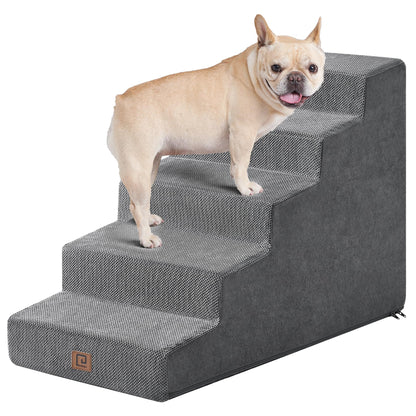 EHEYCIGA Dog Stairs for Bed 18”H, 4-Step Dog Steps for High Bed, Pet Steps for Small Dogs and Cats, Non-Slip Balanced Pet Ramp Indoor, Grey