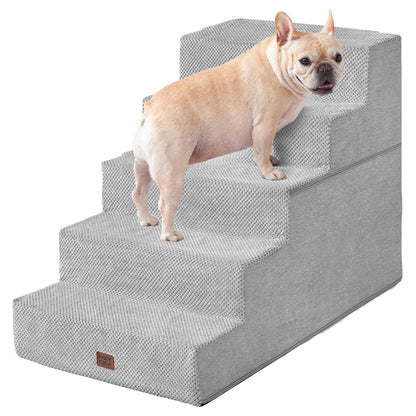 EHEYCIGA Dog Stairs for Bed 18”H, 4-Step Dog Steps for High Bed, Pet Steps for Small Dogs and Cats, Non-Slip Balanced Pet Ramp Indoor, Grey