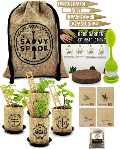 Indoor Herb Garden Starter Kit - Non GMO, Heirloom Herb Seeds - Cilantro, Oregano, Parsley and Basil Seeds for Planting - Gardening Gifts - Made in USA (Herb Garden Starter Kit)