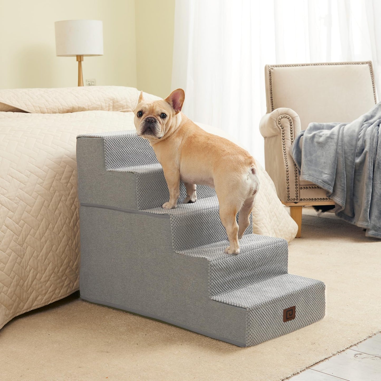 EHEYCIGA Dog Stairs for Bed 18”H, 4-Step Dog Steps for High Bed, Pet Steps for Small Dogs and Cats, Non-Slip Balanced Pet Ramp Indoor, Grey