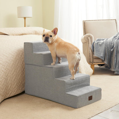 EHEYCIGA Dog Stairs for Bed 18”H, 4-Step Dog Steps for High Bed, Pet Steps for Small Dogs and Cats, Non-Slip Balanced Pet Ramp Indoor, Grey