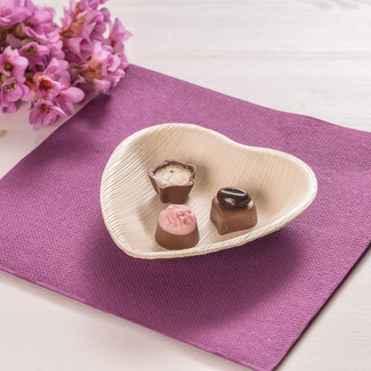 Waipur Platos Hoja de Palma Orgánicos - 25 Platos Desechables en Forma de Corazón - 10 cm - Vajilla Ecológica Premium, Estable, Natural y Biodegradable - Platos Cocktail Elegantes
