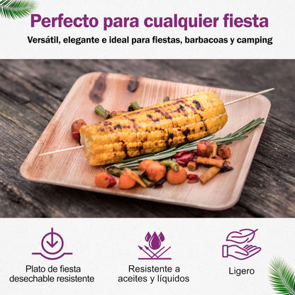 Waipur Platos Hoja de Palma Orgánicos - 25 Platos Desechables Cuadrados 25x25 cm -