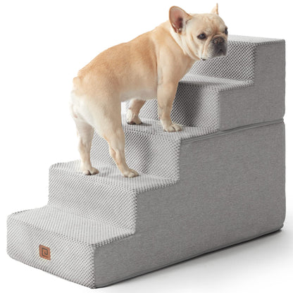 EHEYCIGA Dog Stairs for Bed 18”H, 4-Step Dog Steps for High Bed, Pet Steps for Small Dogs and Cats, Non-Slip Balanced Pet Ramp Indoor, Grey