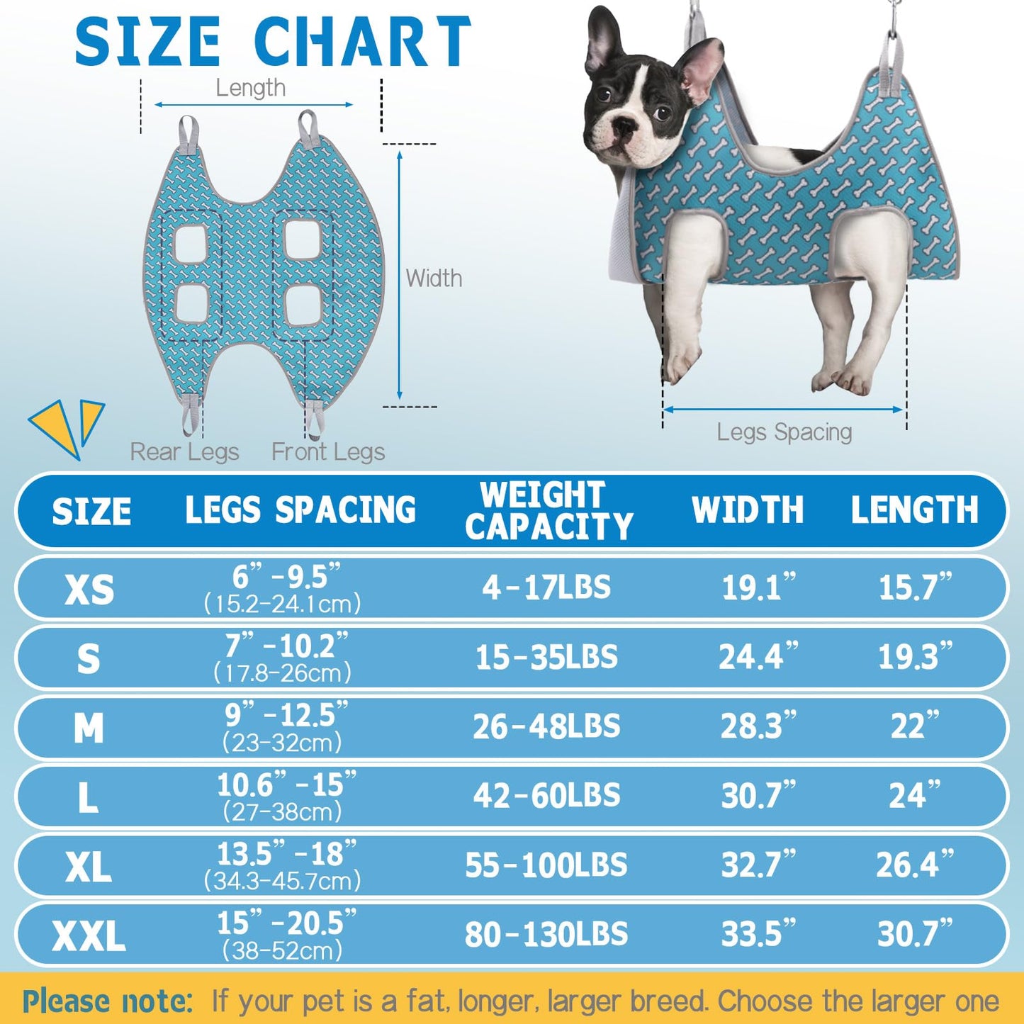 Supet Dog Grooming Hammock for Small Dogs Cat, Relaxation Pet Grooming Hammock Restraint for Nail Trimming (Coral Blue, S（ Legs Spacing：7-10.2" / Max W：15-35LBS）)