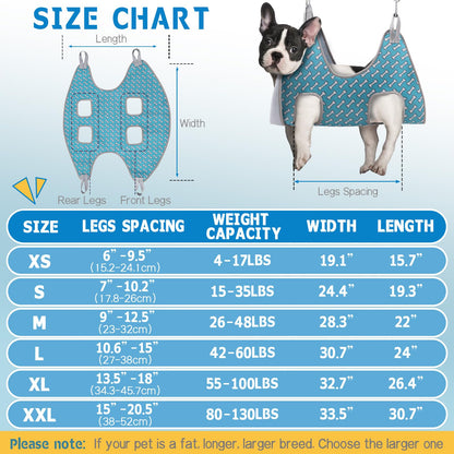 Supet Dog Grooming Hammock for Small Dogs Cat, Relaxation Pet Grooming Hammock Restraint for Nail Trimming (Coral Blue, S（ Legs Spacing：7-10.2" / Max W：15-35LBS）)