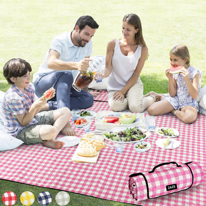 ZAZE XL Picnic Blanket 80"x80" — Waterproof, Foldable, Gingham Style for Beach, Camping, or Garden | Ideal for Couples, Weddings, and Green Gifts (Green/White)