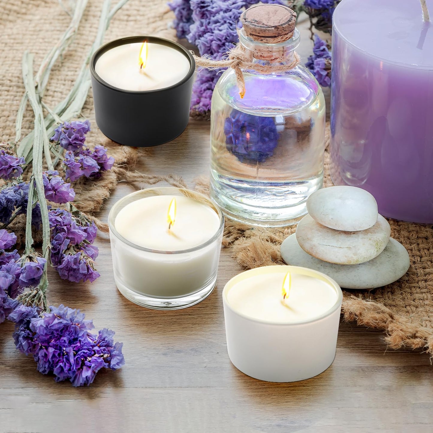 Thick Candle Jars for Making Candles 16 Pcs, 7 OZ Empty Jars with Wood Lids for Candle Making, Sample Container, Frosted White