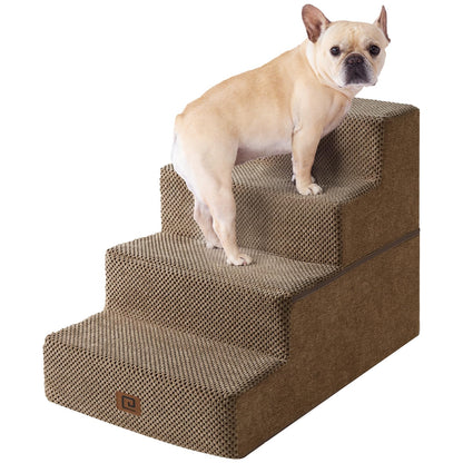 EHEYCIGA Dog Stairs for Bed 18”H, 4-Step Dog Steps for High Bed, Pet Steps for Small Dogs and Cats, Non-Slip Balanced Pet Ramp Indoor, Grey