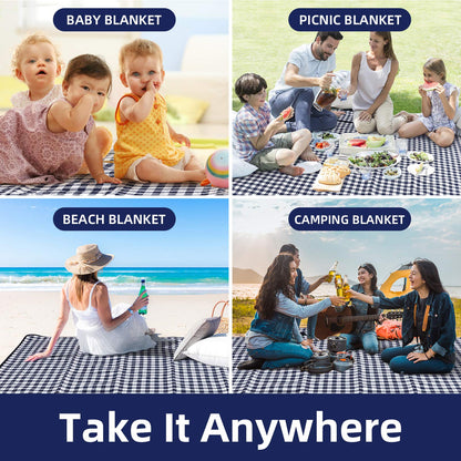 ZAZE XL Picnic Blanket 80"x80" — Waterproof, Foldable, Gingham Style for Beach, Camping, or Garden | Ideal for Couples, Weddings, and Green Gifts (Green/White)